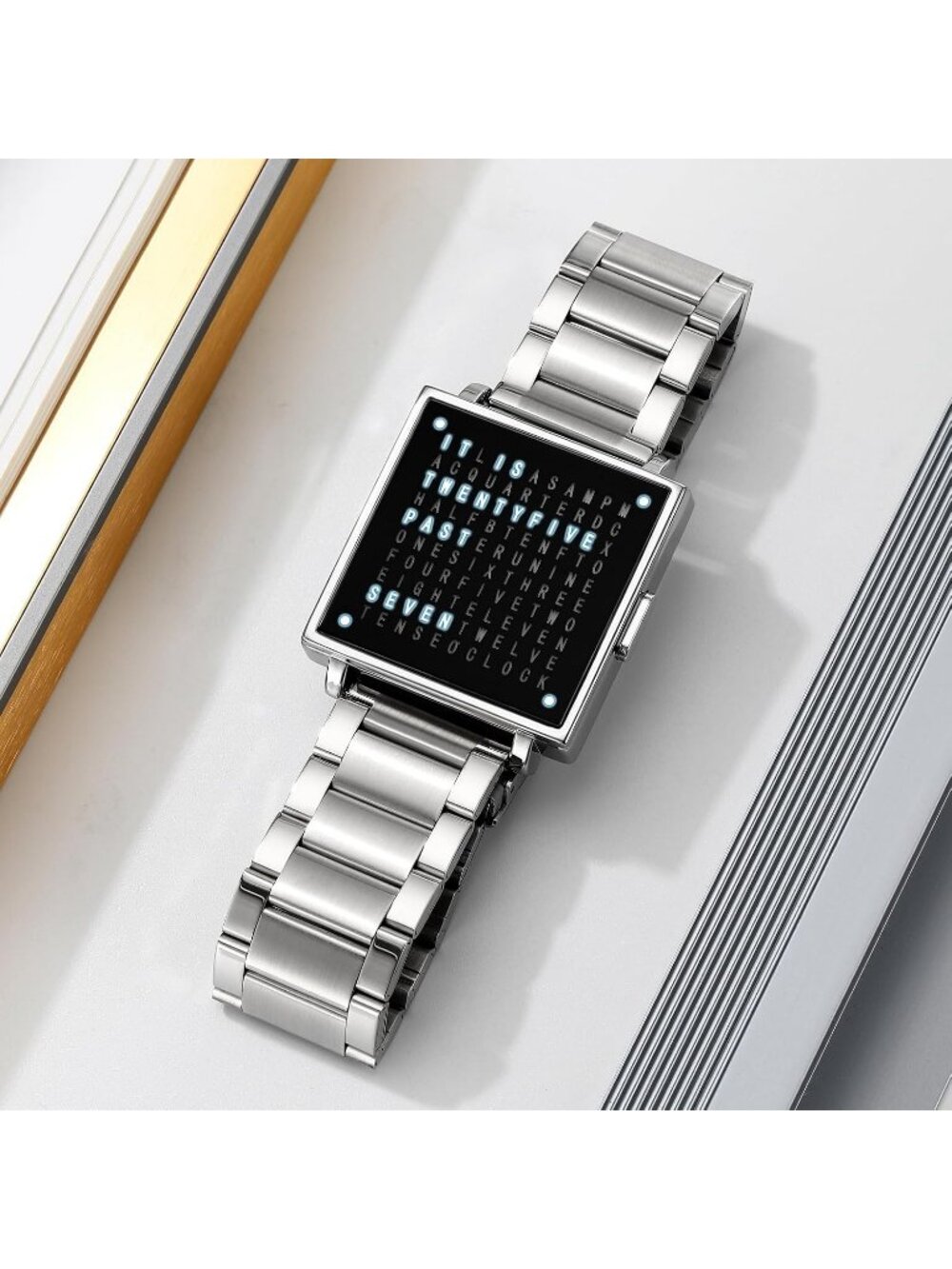 Men's Silver Creative Square Case Luxury Multifunctional Comfortable Wrist Watch - Picture 2 of 6